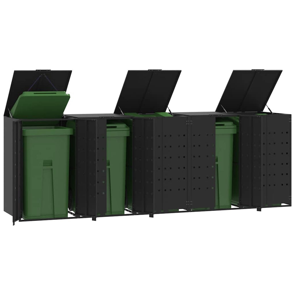 vidaXL Wheelie Bin Shed for 5 Bins Black 345x79x117 cm Steel