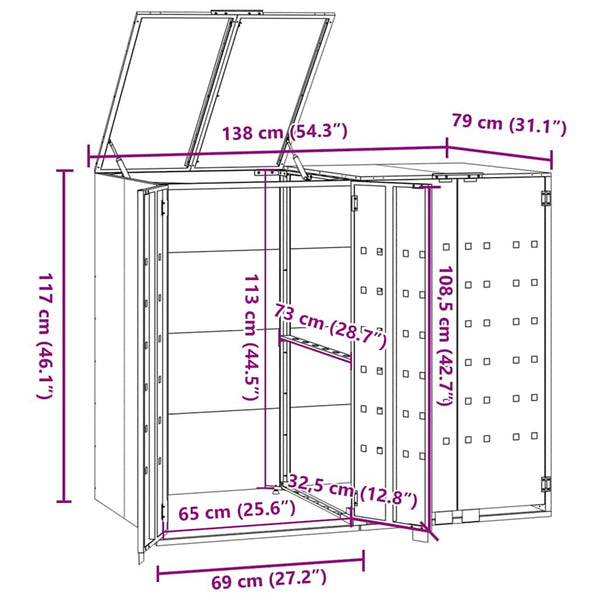 vidaXL Bin Storage Shed for 2 Bins Anthracite 138x79x117 cm Steel