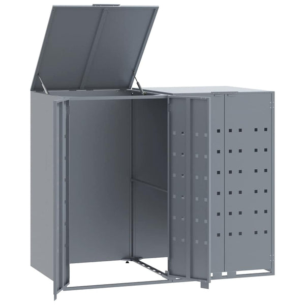 vidaXL Dustbin Shed for 2 Bins Grey 138x79x117 cm Steel