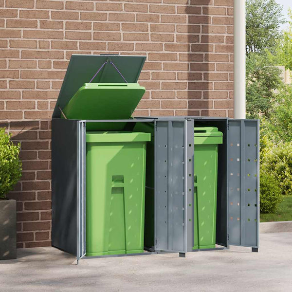 vidaXL Dustbin Shed for 2 Bins Grey 138x79x117 cm Steel