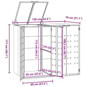 vidaXL Dustbin Shed for 2 Bins Grey 138x79x117 cm Steel