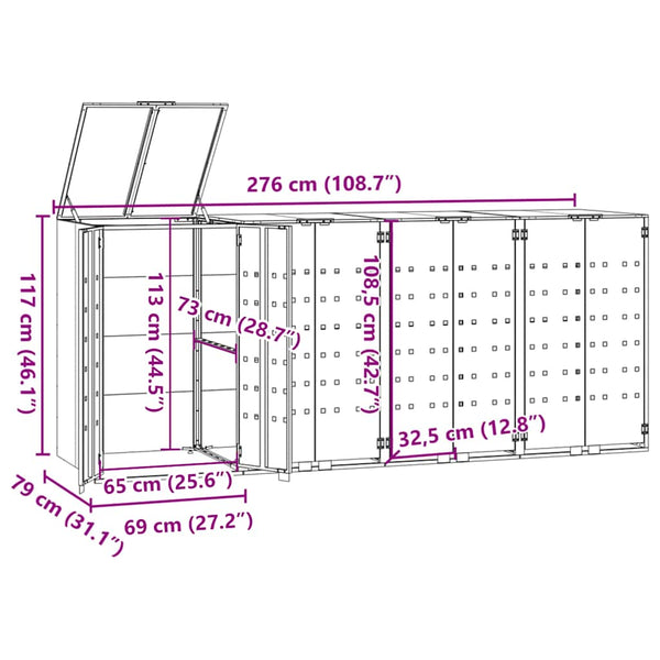 vidaXL Wheelie Bin Storage for 4 Bins Grey 276x79x117 cm Steel