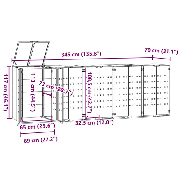 vidaXL Bin Storage for 5 Bins Grey 345x79x117 cm Steel