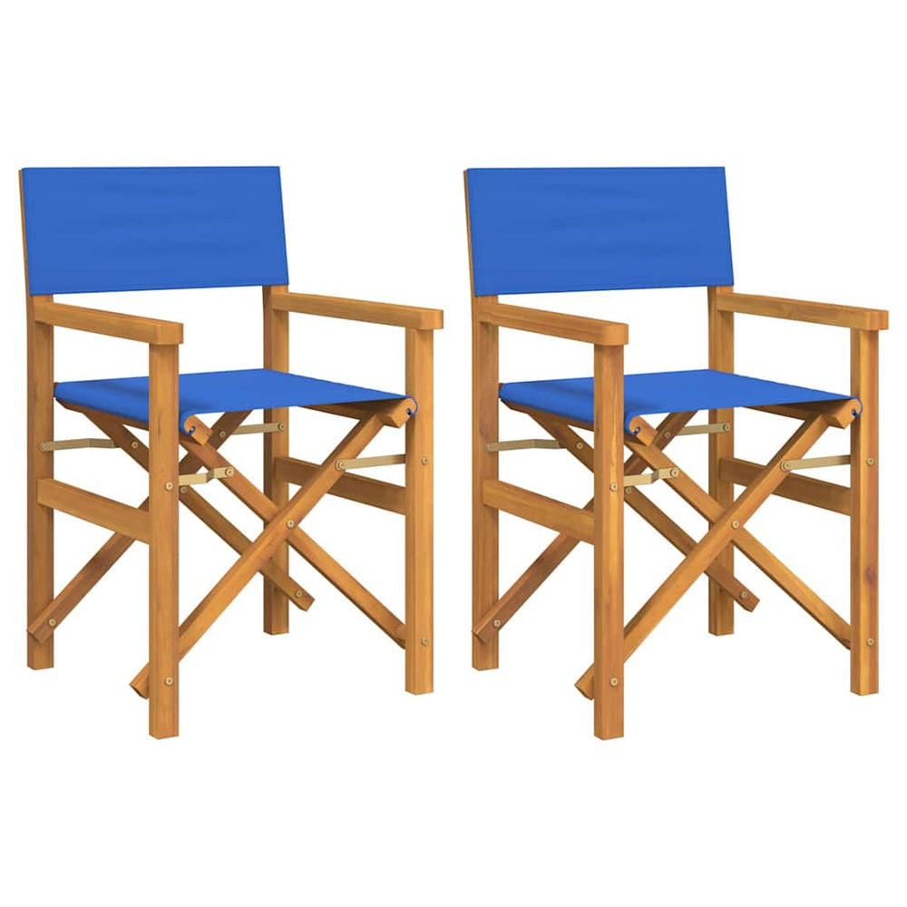 2er Set Regiestühle Blau Teakholz Klappbar