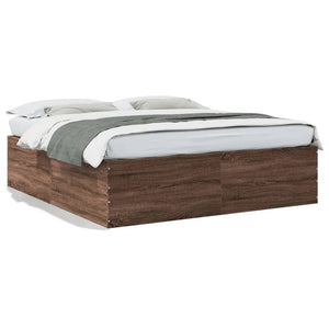 vidaXL Bed Frame Brown Oak Look 200x200 cm Engineered Wood