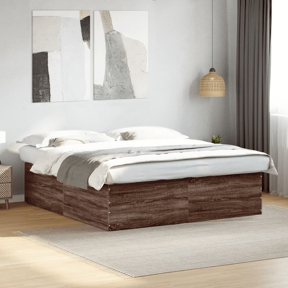 vidaXL Bed Frame Brown Oak Look 200x200 cm Engineered Wood
