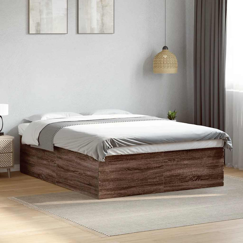 vidaXL Bed Frame Brown Oak Look 150x200 cm Engineered Wood