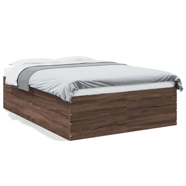 vidaXL Bed Frame Brown Oak Look 140x200 cm Engineered Wood