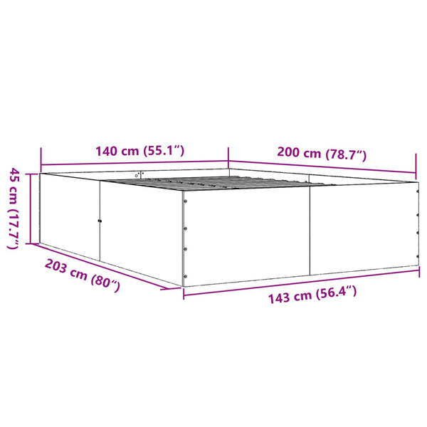 vidaXL Bed Frame Brown Oak Look 140x200 cm Engineered Wood