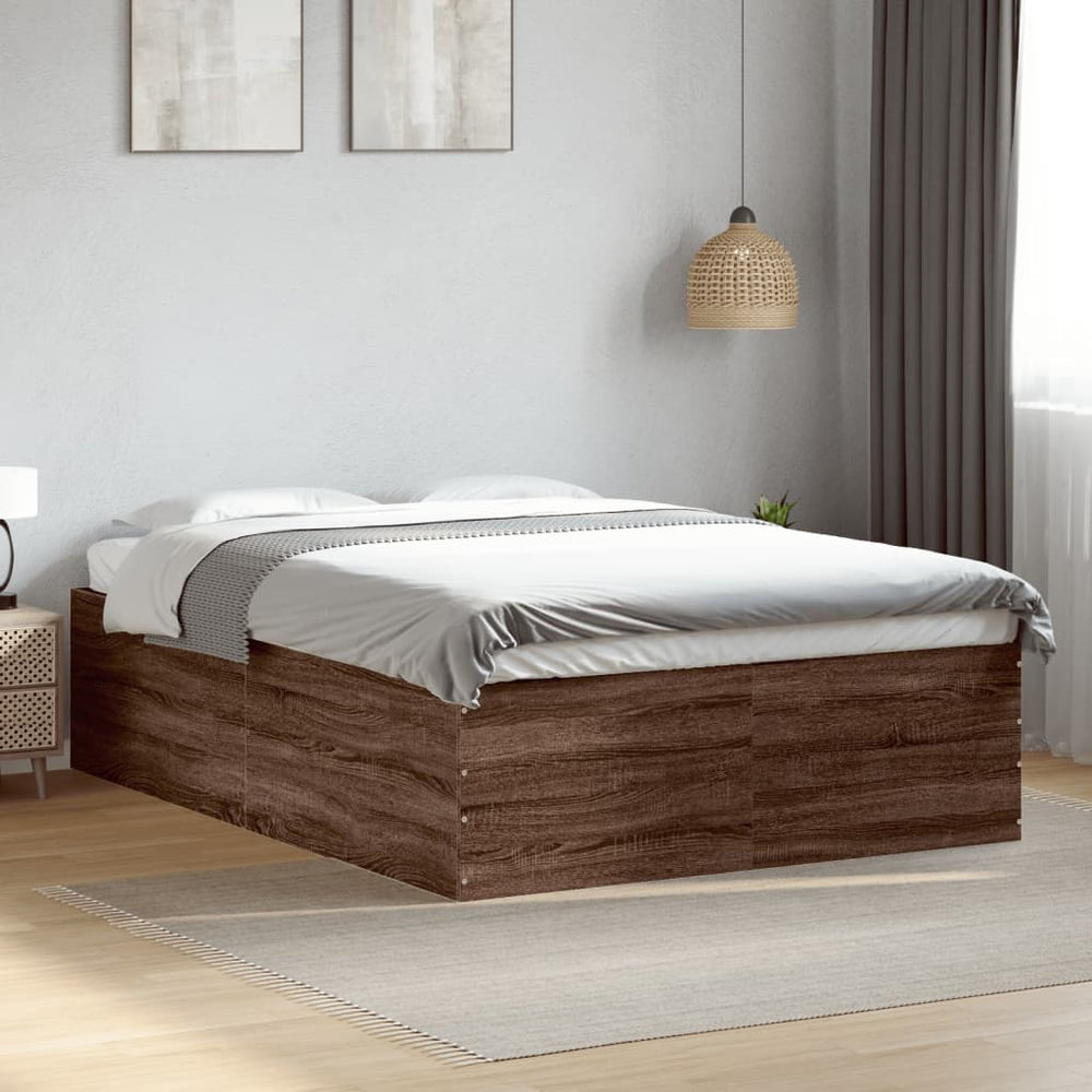 vidaXL Bed Frame Brown Oak Look 140x200 cm Engineered Wood