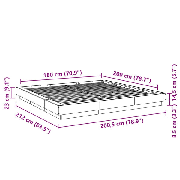 vidaXL Bed Frame with LED Concrete Grey 180x200 cm Engineered Wood