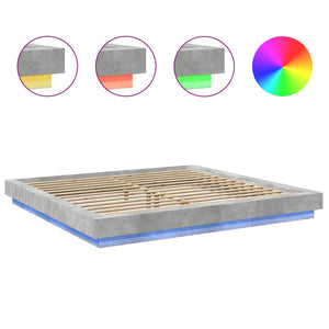 vidaXL Bed Frame with LED Concrete Grey 180x200 cm Engineered Wood