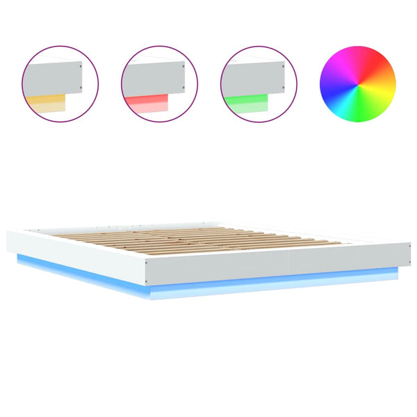 vidaXL LED Bed Frame White 160x200 cm Engineered Wood
