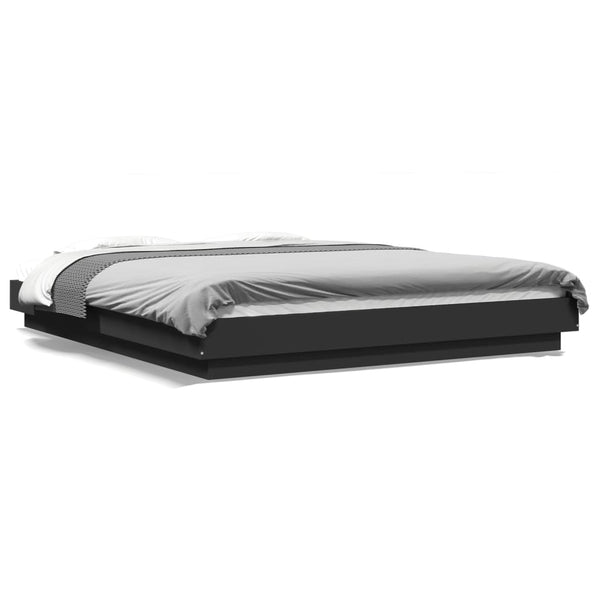 vidaXL LED Bed Frame Black 160x200 cm Engineered Wood