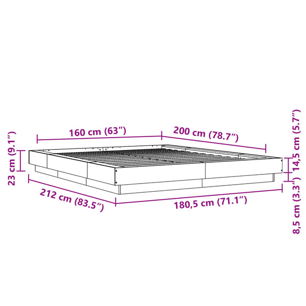 vidaXL LED Bed Frame Black 160x200 cm Engineered Wood