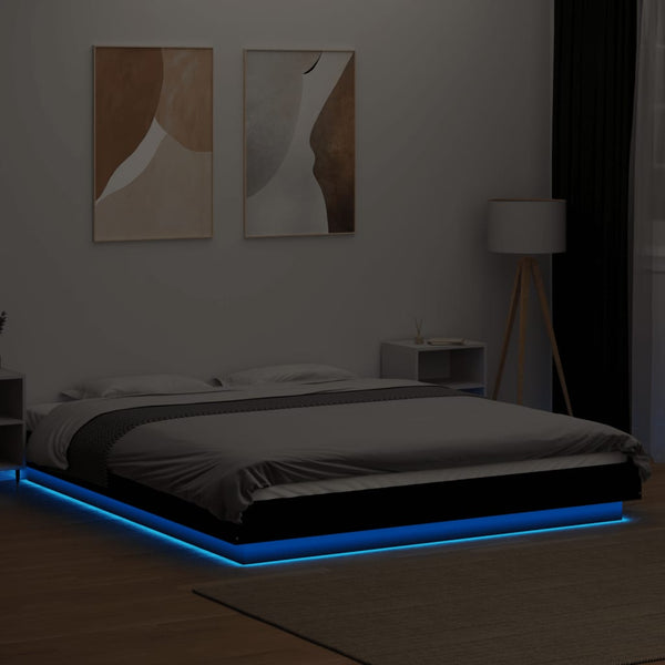 vidaXL LED Bed Frame Black 160x200 cm Engineered Wood