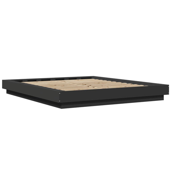 vidaXL LED Bed Frame Black 160x200 cm Engineered Wood