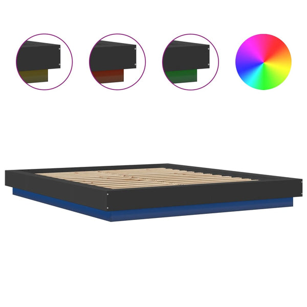 vidaXL LED Bed Frame Black 160x200 cm Engineered Wood