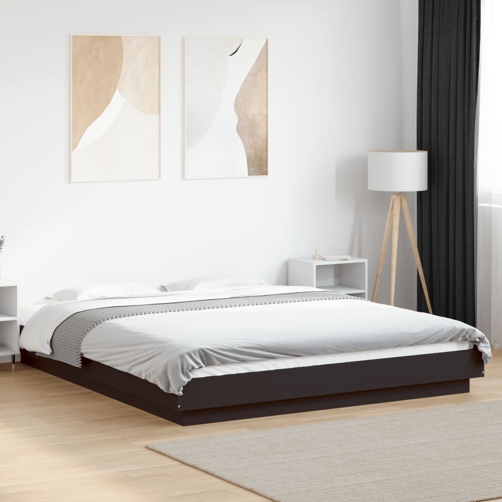 vidaXL LED Bed Frame Black 160x200 cm Engineered Wood