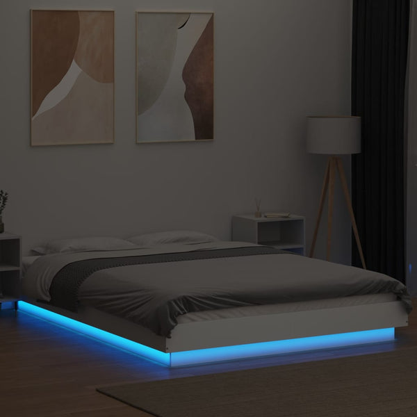 vidaXL LED Bed Frame White 120x200 cm Engineered Wood
