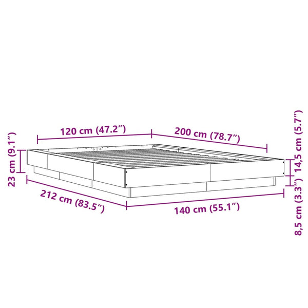 vidaXL LED Bed Frame Black 120x200 cm Engineered Wood