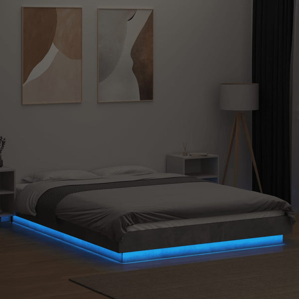 vidaXL Bed Frame with LED Concrete Grey 120x200 cm Engineered Wood