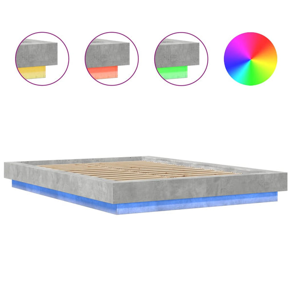 vidaXL Bed Frame with LED Concrete Grey 120x200 cm Engineered Wood