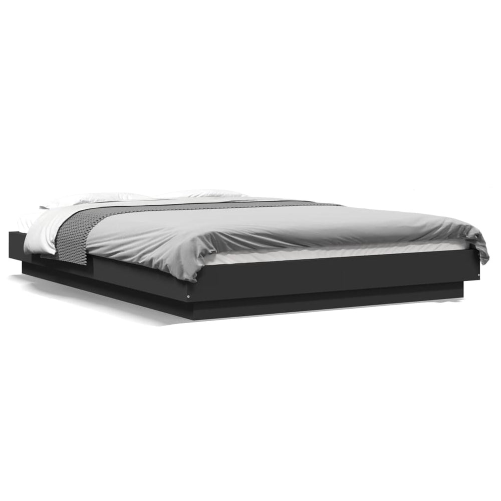 vidaXL LED Bed Frame Black 140x190 cm Engineered Wood