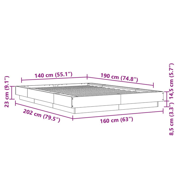 vidaXL LED Bed Frame Black 140x190 cm Engineered Wood