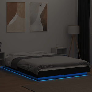 vidaXL LED Bed Frame Black 140x190 cm Engineered Wood