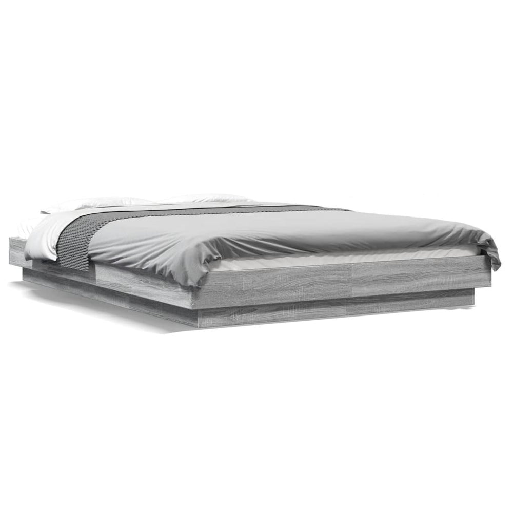 vidaXL LED Bed Frame Gray Sonoma 140x190 cm Engineered Wood