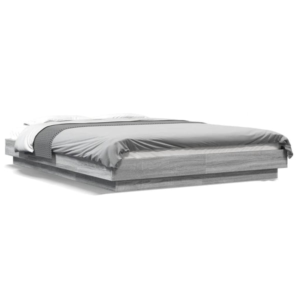 vidaXL LED Bed Frame Gray Sonoma 140x190 cm Engineered Wood