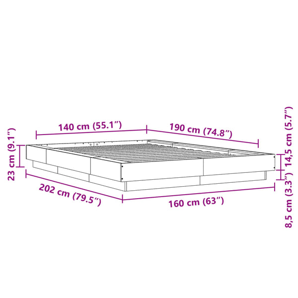 vidaXL LED Bed Frame Gray Sonoma 140x190 cm Engineered Wood