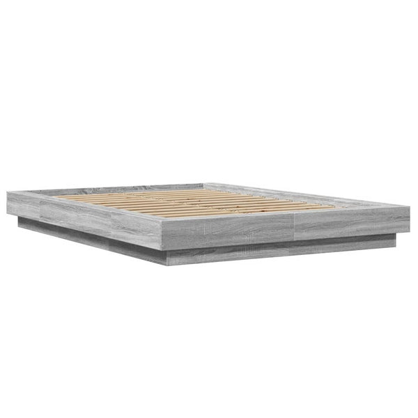 vidaXL LED Bed Frame Gray Sonoma 140x190 cm Engineered Wood