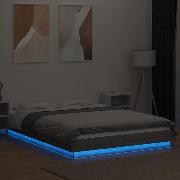 vidaXL LED Bed Frame Gray Sonoma 140x190 cm Engineered Wood