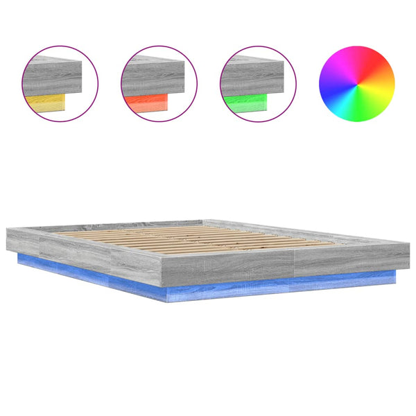 vidaXL LED Bed Frame Gray Sonoma 140x190 cm Engineered Wood