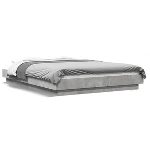 vidaXL LED Bed Frame Concrete Grey 135x190 cm Engineered Wood