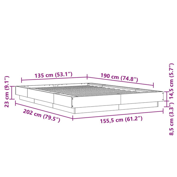 vidaXL LED Bed Frame Concrete Grey 135x190 cm Engineered Wood