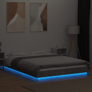 vidaXL LED Bed Frame Concrete Grey 135x190 cm Engineered Wood