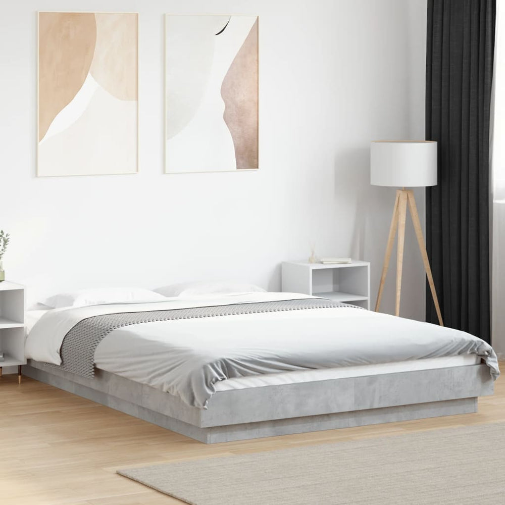 vidaXL LED Bed Frame Concrete Grey 135x190 cm Engineered Wood