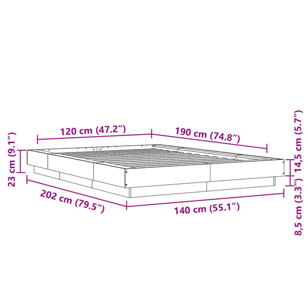 vidaXL Bed Frame with LED Concrete Grey 120x190 cm Engineered Wood