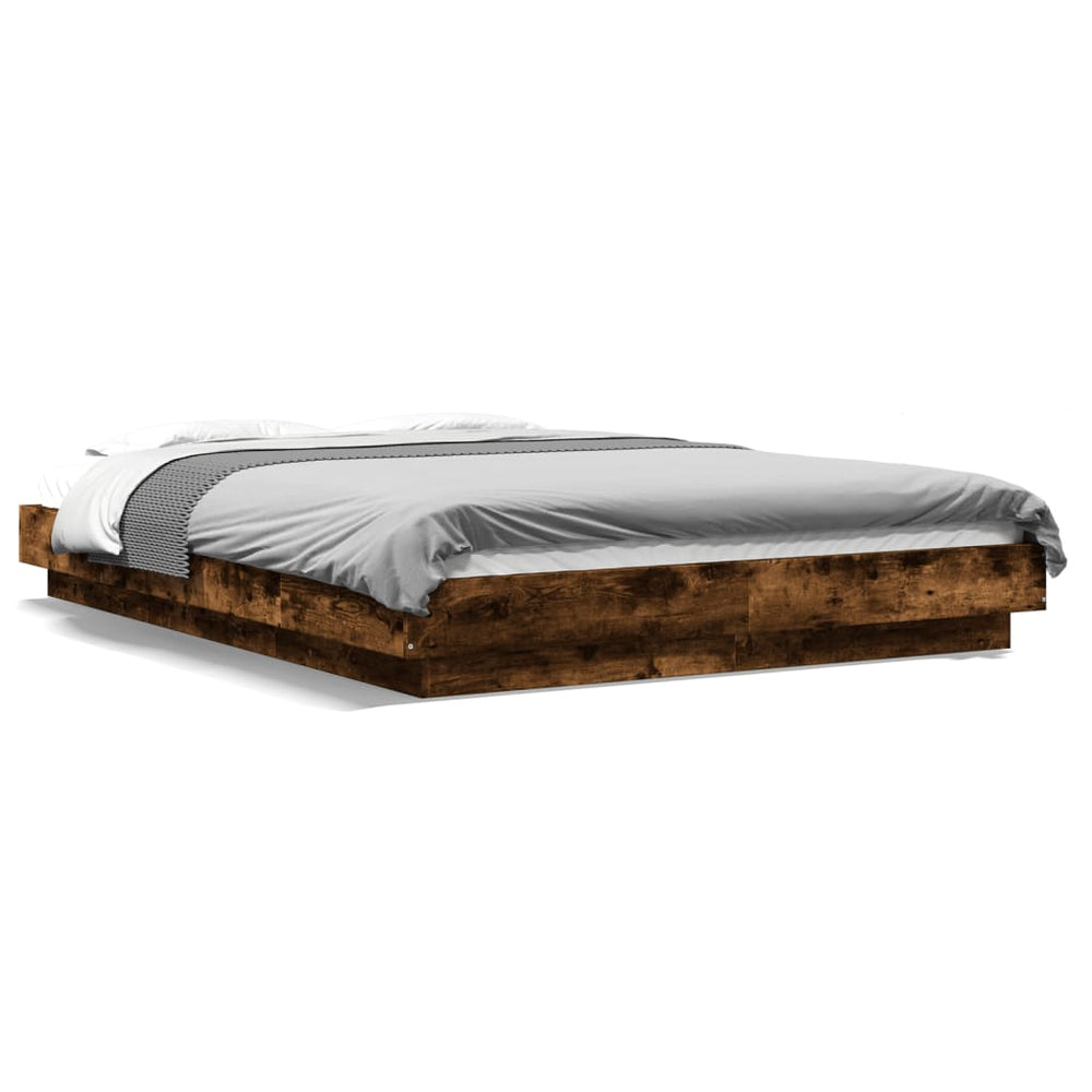 vidaXL Bed Frame Smoked Oak 140x200 cm Engineered Wood