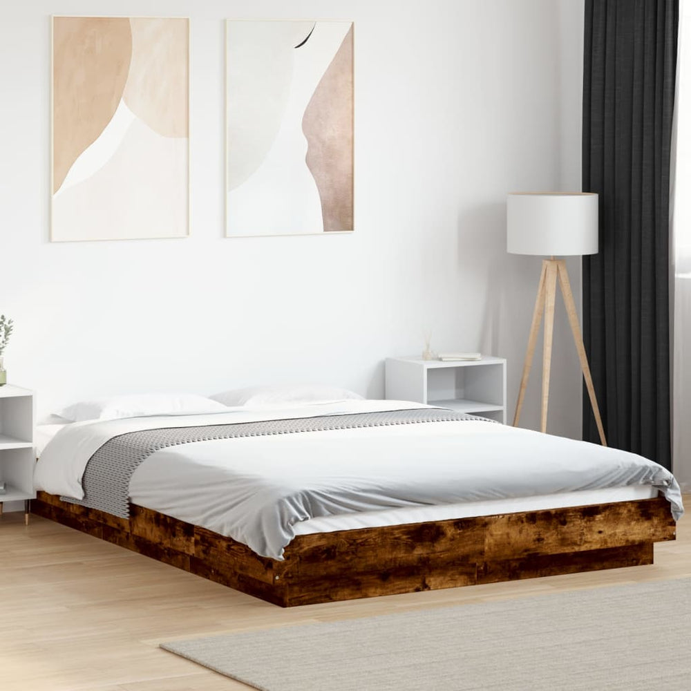 vidaXL Bed Frame Smoked Oak 140x200 cm Engineered Wood