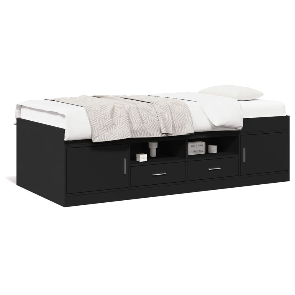 vidaXL Day Bed with Drawers, No Mattress, Black 100x200 cm