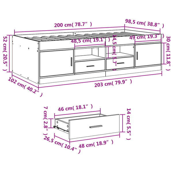 vidaXL Day Bed with Drawers, No Mattress, Black 100x200 cm