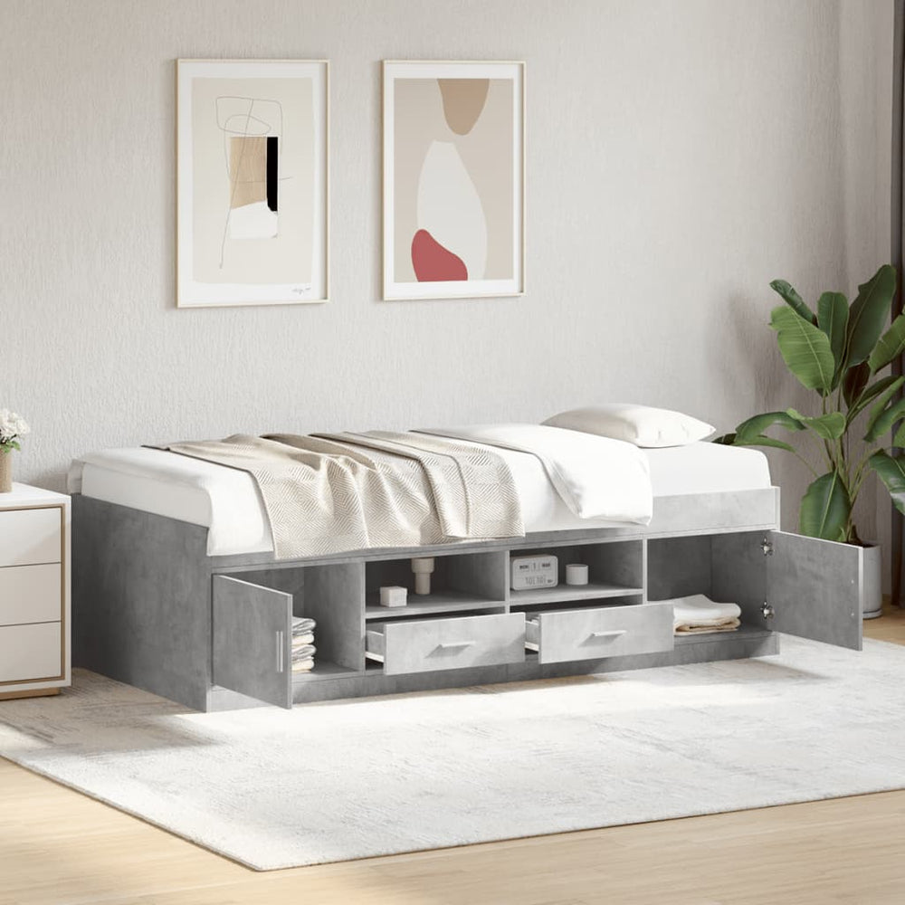 vidaXL Day Bed with Drawers, without Mattress, Concrete Grey, 100x200 cm