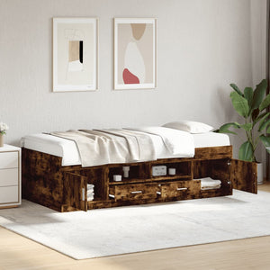 vidaXL Day Bed with Drawers without Mattress Smoked Oak 100x200 cm