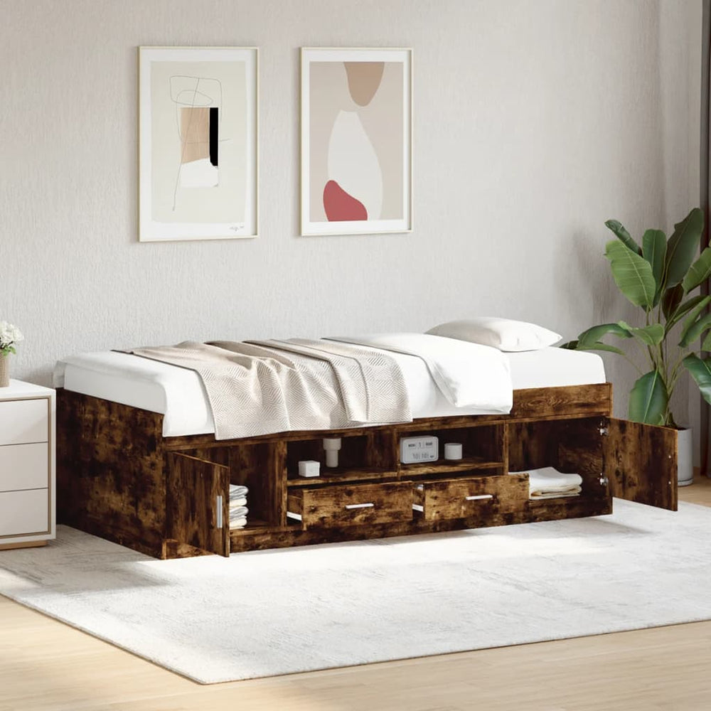 vidaXL Day Bed with Drawers without Mattress Smoked Oak 90x200 cm