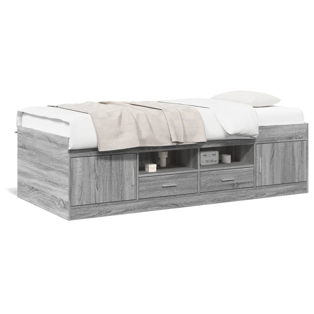 vidaXL Day Bed with Drawers without Mattress Grey Sonoma 90x200 cm