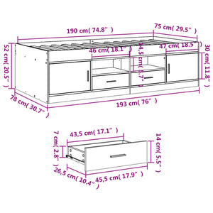 vidaXL Day Bed with Drawers without Mattress White 75x190 cm